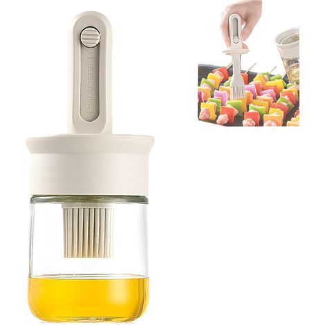 Flacon pinceau à huile en silicone avec manche rétractable, corps en verre, 6 rangées de poils, pour barbecue, grillades et badigeonnage. (1/5)