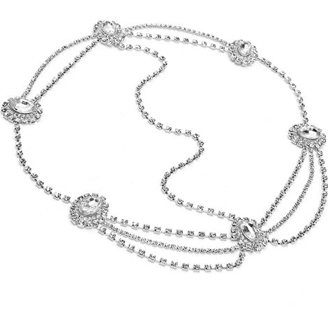 Chaîne de tête femme vintage, serre-tête élégant, accessoire cheveux mariage fille, bijou de tête argenté, bandeau rétro, parure nuptiale (1/5)
