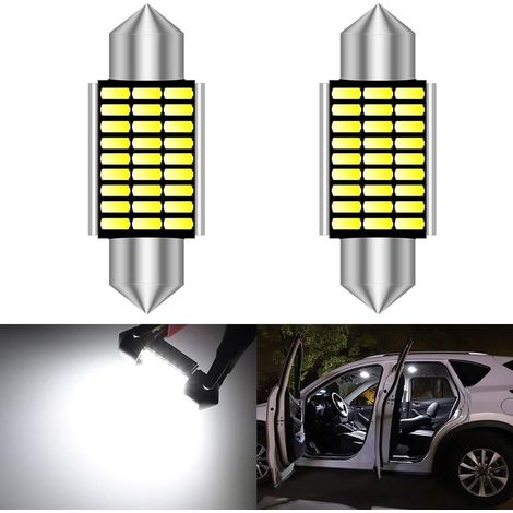 36mm Festoon C5W LED Ampoules 6000K lumière Blanche Canbus sans Erreur pour 6418 6461 6486X éclairage de Porte de Plaque d'immatriculation intérieure (2pcs, Blanc) (1/5)