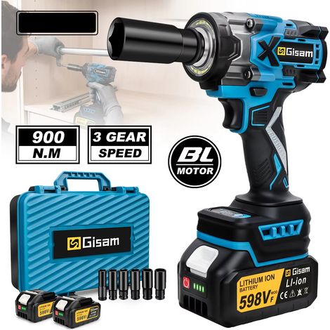 Clé à Chocs Sans Fil 1/2" Compatible Makita 18V, Couple Max 900 N.m, Boulonneuse à Chocs Électrique, 2 Batteries, Chargeur, Coffret de Transport (1/5)