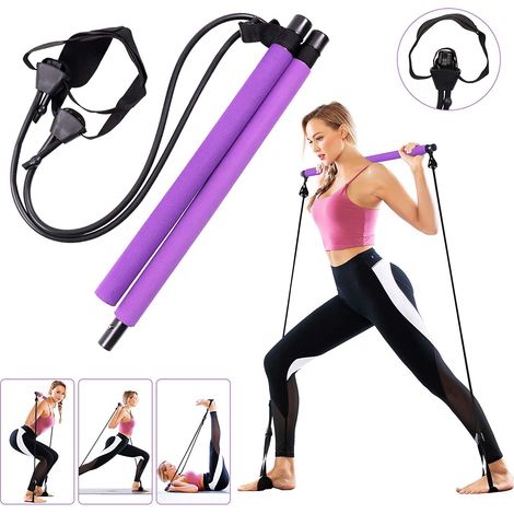 Barre De Pilates - Tube Acier Inoxydable 120 Cm - Poignées En Mousse Antidérapante - Bande De Résistance Latex - Pour Entraînement Maison Yoga Fitness - 1 Pièce (1/5)