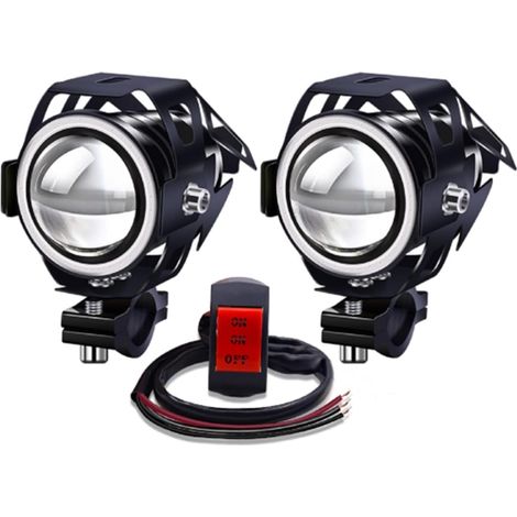 Projecteurs Avant de Moto Avec Halo Bleu 12V 24V, 2PCS Feux de Jour LED Antibrouillards Avec Interrupteur à 3 Fils ON/ON/OFF, U7 Étanche Phares Auxiliaires (1/5)