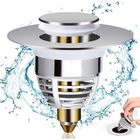 Bonde Lavabo Universel, Bouchon de Lavabo Pop-Up avec 2 Joints pour Baignoire, Cuisine, lavabo (Orifice de vidange 32-42mm) (1/4)