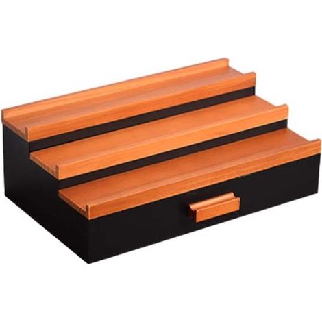 Estantería expositora de madera con forma de escalera y cajones, Expositor de perfumes con cajón extraíble, Organizador de colonias para hombre (1/5)