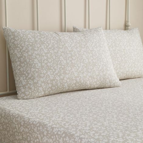 Drap-Housse Floral Naturel (190 x 90 x 28 cm) - Drap de lit en Polycoton - Housse de Couette Assortie Disponible - Drap de lit Naturel avec Feuille (1/2)