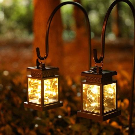 Lanternes Solaires Decoration Exterieures Jardin Hauteur Pendre Étanche Lanterne Solaire Guirlande Lumineuse LED pour Terrasse Lot de 2 13cm (1/5)