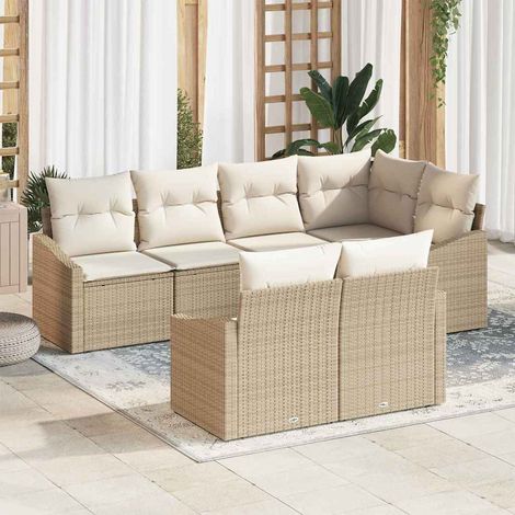 Gartensofa-set mit Kissen 7 pcs Beige und Weiß Poly-Rattan (1/5)