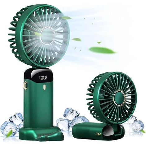 Mini ventilador portátil, recargable por USB, 5 velocidades, pantalla LED, plegable, silencioso, para oficina, dormitorio, uso en exteriores y viajes, verde - OTROS (1/5)