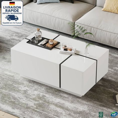 MODFU - Tavolino da caffè rettangolare con contenitore, 4 cassetti, tavolino laterale per divano, adatto per soggiorno/camera da letto, 100x60x40 cm, bianco (1/5)