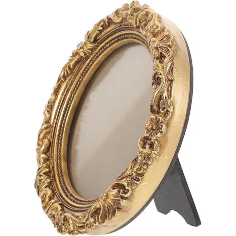 Cadre Photo Vintage Rond en Résine Dorée Décor Embossé, Style Européen Élégant pour Bureau ou Table, Porte-photos Décoratif sur Pied pour Maison (1/5)
