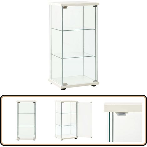 Armoire de rangement Verre trempé Blanc - Meuble De Rangement - Armoire Vitrée - Meuble Salle De Séjour - Armoire Bibliothèque - Stockage Organisé