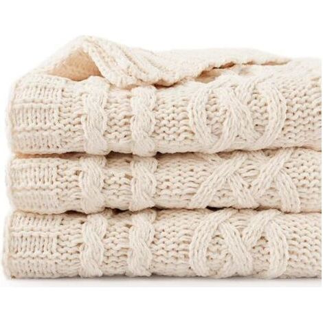 Couverture de jet de crème de 130x170cm pour la chaise de canapélit de canapé, couverture en tricot crème, jet de canapé blanc décoratif chaud et confortable doux, couverture de lit (1/5)