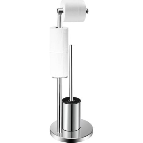 Porte-papier toilette en acier inoxydable avec brosse WC,Support de papier toilette avec brosse WC,Avec porte-papier toilette debout et brosse de toilette, support de rouleau de toilette (noir mat) (1/5)