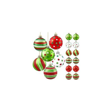 Lot de 18 boules de Noël scintillantes de 6 cm à suspendre pour décoration d'arbre, boules de Noël en forme de canne à sucre, boules de Noël rouges et vertes en plastique pour décoration d'intérieur,