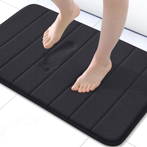 Tappetino da bagno in memory foam, 80 x 50 cm, ultra morbido, antiscivolo, assorbente, adatto per bagno, doccia e vasca da bagno, nero. (1/3)