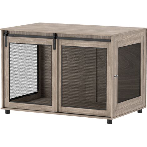 Dog Crate Furniture Sliding Door for XL Dogs, Brown (1/5)