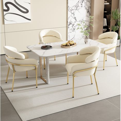 Chaises salle manger lot de 4 en velours beige HAVRYA (1/5)
