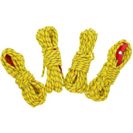 corde riflettenti da 3 mm per tenda, con gancio e fibbia, ideali per campeggio, escursionismo, trekking e arrampicata (gialle) (1/4)