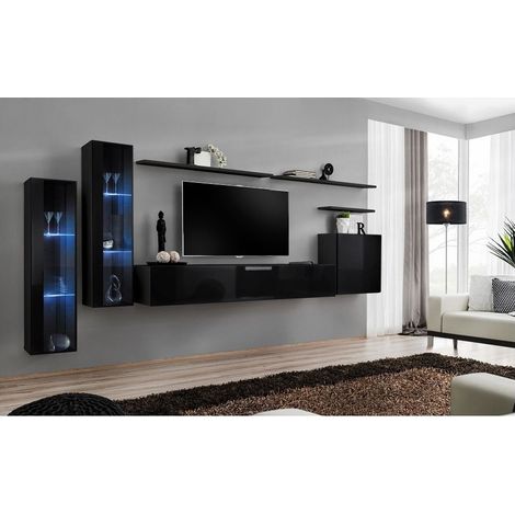 Ensemble meuble TV mural  - Switch XI - 330 cm  x 160 cm x 40 cm - Noir - Livraison gratuite