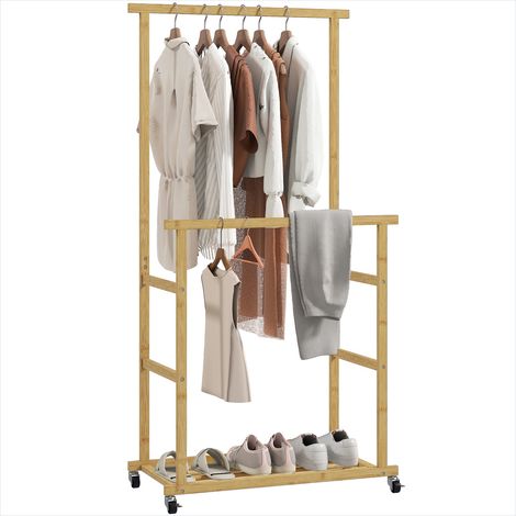 Porte-manteau en bambou avec roulettes et étagère 80 x 40 x 160 (1/5)