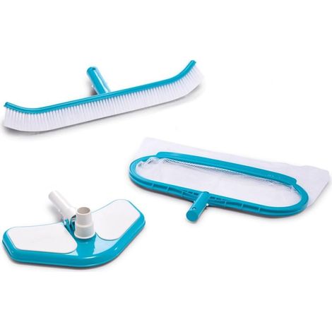 Kit pulizia piscine composto da: 1 retino, 1 spazzola da parete curva ed1 testa aspiratrice manuale con sacchetto (1/5)