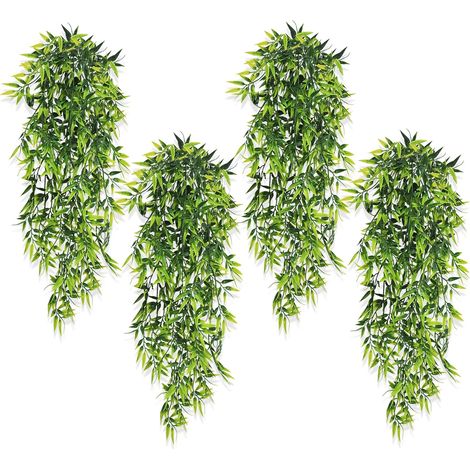 MINKUROW 4 piezas de plantas artificiales que caen, hojas de bambú, plantas verdes falsas, plantas artificiales que caen, hojas de bambú falsas para colgar en interiores y exteriores, arco de pared y  (1/5)