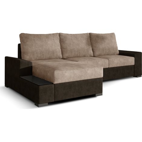 Canapé angle gauche convertible tissu doux marron foncé et marron clair James 245cm (1/5)