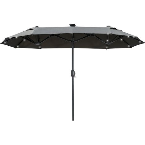 Doppelsonnenschirm, 295 x 219cm, Sonnenschirmmit LED, oval, Gartenschirm windfest, stabil, Marktschirm mit verstellbarem Neigungswinkel für Terrasse, Pool, Polyester, Stahl, Dunkelgrau 