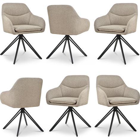 Bon Furni Fauteuils de Salle à Manger Pivotants en tissu texturé taupe, Pieds Métal Noir, Lot de 6 (1/5)