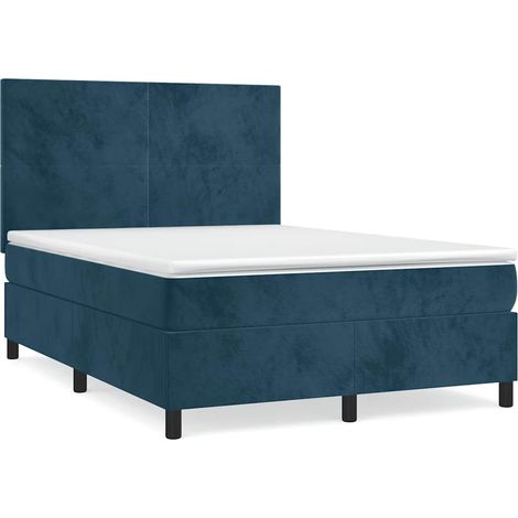 Maison Exclusive - Giroletto a Molle con Materasso Blu Scuro 140x190 cm in Velluto (1/5)