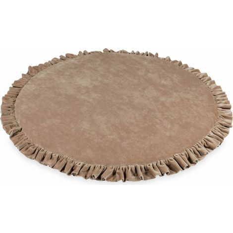Tappeto da gioco per bambini, rotondo, 100 cm con volant, in velluto morbido color beige scuro.