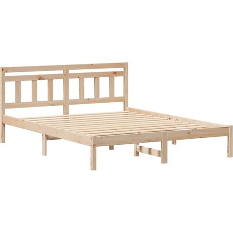 Lit adulte，Cadre de lit avec tête de lit Marron Bois massif en pin CFW3091013 (1/5)