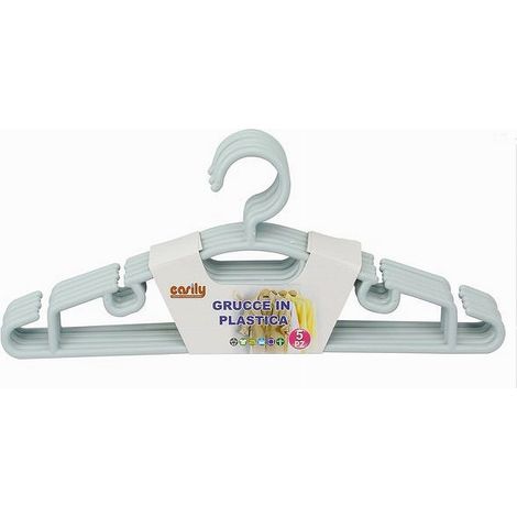 Trade Shop - Set 5 Pz Grucce Stampelle Appendiabito Plastica Vestiti Pantaloni Azzurro 79322 -