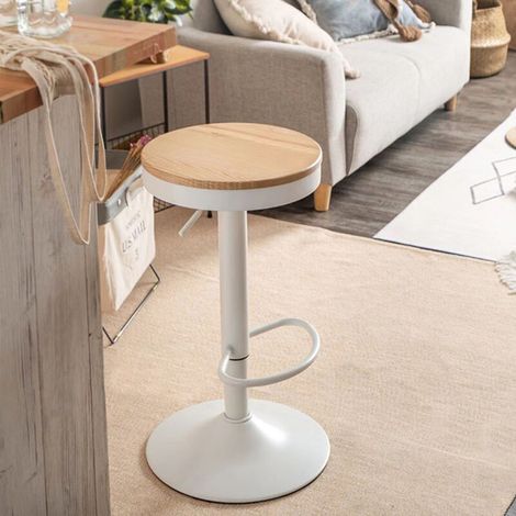 – Lot de 2 tabourets de bar rotatifs – Hauteur réglable 81-101 cm – Bois massif et métal – Repose-pieds antidérapant (1/5)