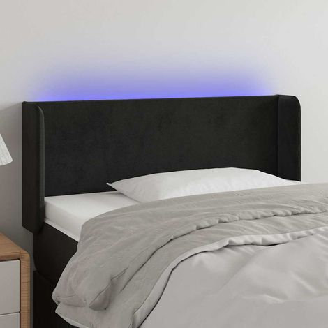 Tête de lit avec bande LED noire en velours, hauteur réglable, 83 x 16 x 78/88 cm - PANGIVO (1/5)