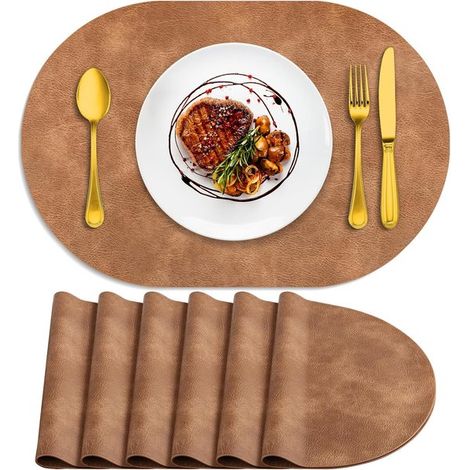 Sets de table ovales résistants à la chaleur, lot de 6 sets de table lavables (45 x 30 cm), sets de table en PU déperlants et amovibles pour la cuisine et la salle à manger, (1/5)