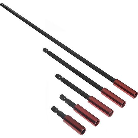 Lot de 5 porte-clés d'extension magnétiques - 50/60/100/150/300 mm - Tige hexagonale de 1/4" - Porte-embout long magnétique - Rallonge de foret - Pour perceuses et visseuses à percussion (1/5)
