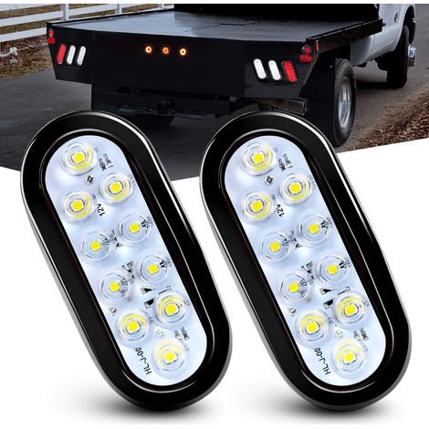 Luces traseras LED ovaladas de 6 pulgadas, color blanco, 2 unidades, 10 LED con ojales de montaje empotrado, enchufes IP67 impermeables, luces de remolque de marcha atrás y respaldo para caravana, cam (1/5)