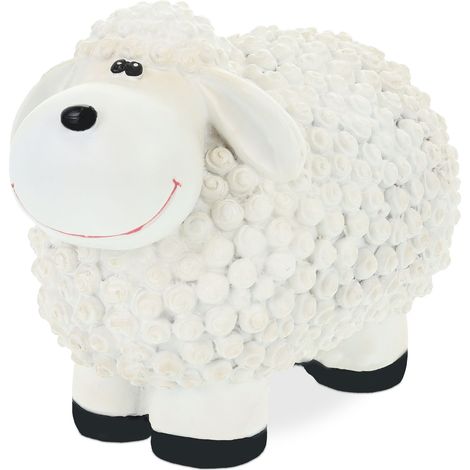 Relaxdays Garden Decoration Sculpture Sheep HBT: 16x21x12,5 cm, Weatherproof, Gift Idea, for Indoors and Outside, White