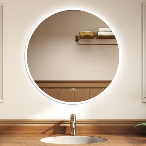 OCEAN Specchio da bagno con LED,Specchio illuminato da bagno,Bluetooth, 3 colori, Dimmerabile, Antifog, IP44 Vetro Temperato HD, Funzione Memoria, Orizzontale/Verticale