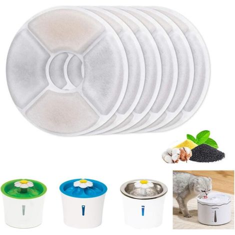 6 filtres automatiques ronds pour fontaine à chat Lot avec résine et charbon actif, filtre à eau de rechange pour chats et chiens par (1/5)