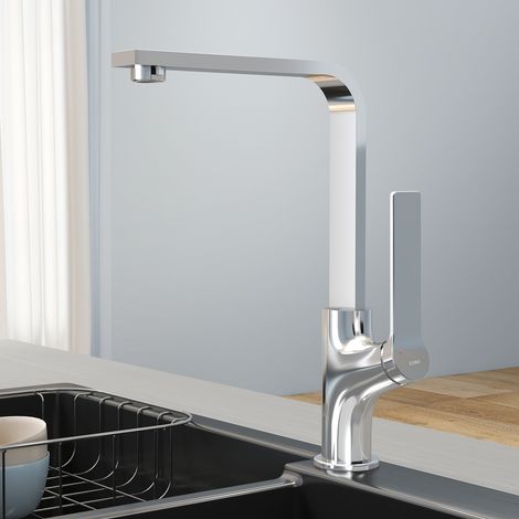 EMKE Robinet de cuisine chromé, Design ultra-fin 30.3x22.5 cm, rotatif 360, mitigeur monocommande inox (1/5)