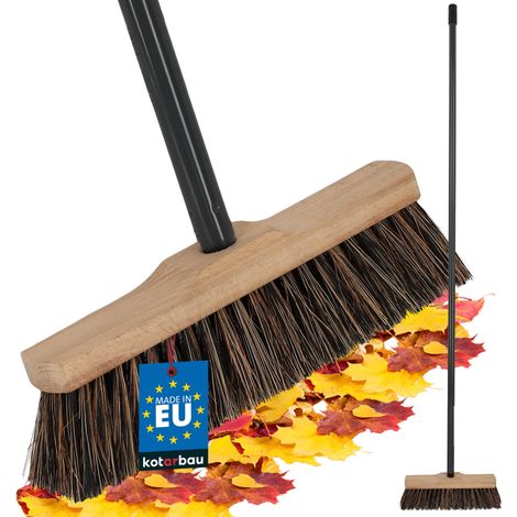 KOTARBAU® Balai Brosse - 27 cm - Marron - Balai Cantonnier - Bois de Hêtre PET Coco - avec un Manche en Métal - pour Intérieur Extérieur - Brosse pour Terrasse (1/5)