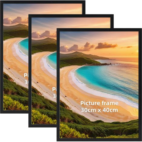 Lot de 3 Cadres 30 x 40 Noir - Cadre Photo Poster 30x40 cm PVC Léger, Pour Certificats, Affiches, Décoration Murale, Multi-Suspension (1/5)