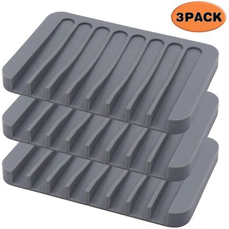 Silikon-Seifenschale mit Wasserfall-Design, rutschfest, für Dusche, Küche und Bad, leicht zu reinigen, flexibles Silikon, 3er-Pack, Grau
