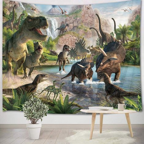 Dinosaur Wall Tapestry, Wall Hanging, Ancient Animal Fabric, Forest, Mountain, Predator, Children's Room, Living Room, Dormitory, Wall Decoration, Birthday Background, 180x120 (1/5)