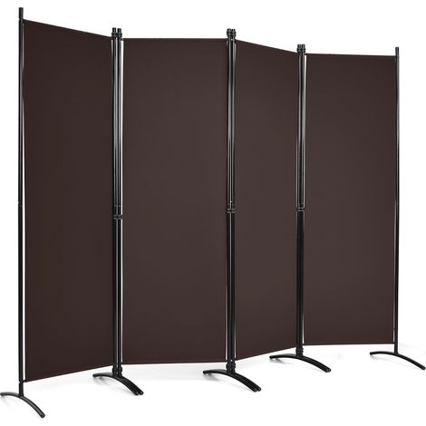Paravento a 4 pannelli da interno in metallo, Divisorio pieghevole con piedini stabili 220x173cm Marrone (1/4)
