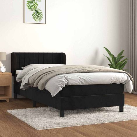 Cama box spring con colchón terciopelo negro 80x200 cm (1/5)