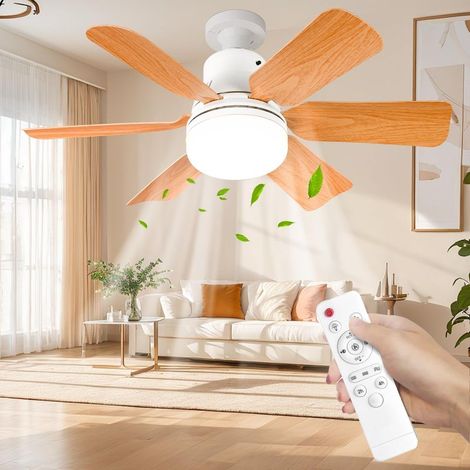 Ceiling Fan with Light and Remote Control - E27 18 Inch Silent Ceiling Fan with 3 Levels, Dimmable LED Light, 3 Levels of Wind, 2/4H Timer, for Room (B) (1/5)