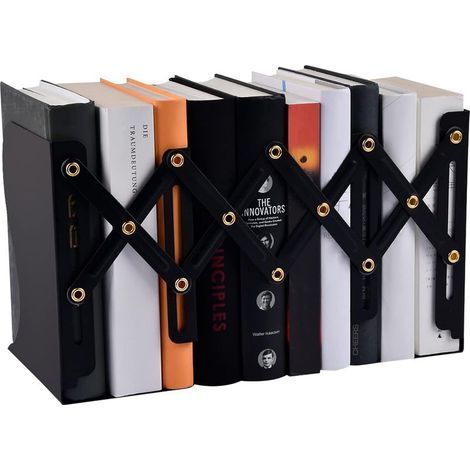 Étagère métallique réglable, étagère de bureau extensible, idéale pour la maison, le bureau, l'école, la bibliothèque (6038 Grande étagère extensible sans autocollants - Noir) (1/5)